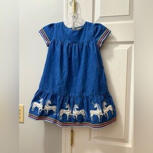 Mini Boden Blue Corduroy Unicorn Dress 5/6